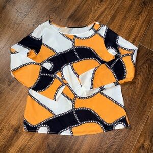 SHEIN Chain Print Long Sleeve Blouse - Mustard & Black - Size L